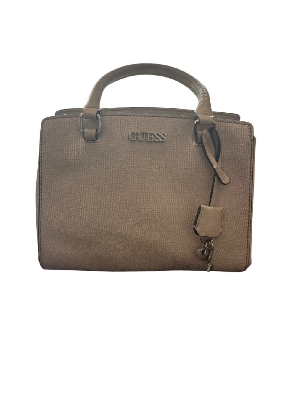GUESS Beige Monogram Contemporary Classic Satchel Y2K Bag Chic Top Handle Purse
